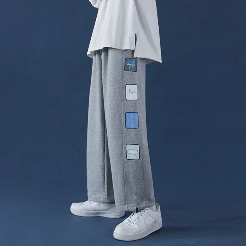 Wjczt  Strange Taste Casual Pants Autumn and Winter Korean Students' Slim and Versatile Loose Straight Wide Leg Sports Pants 2025 Cozy Knit Pants