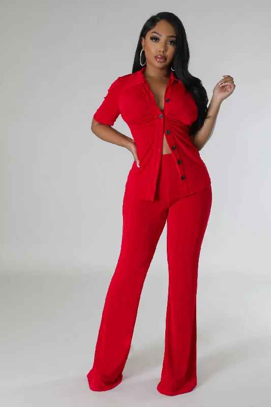 26965P-Collar Button SS Top & Pants Set (4PCS) Slim Fit Casual Pants