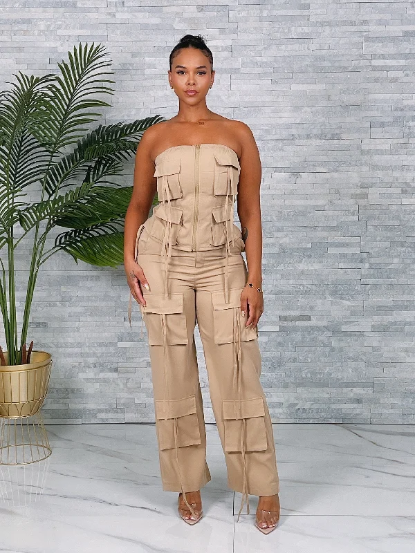 HT1022SETP-Tube Top & Pants W/Pockets Set Fashionable Sporty Pants