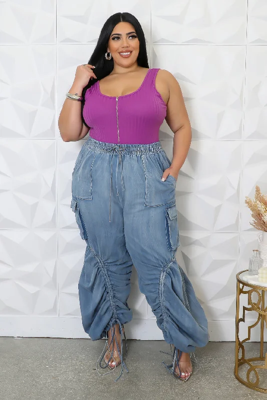 HP1340XP - HIGH WAISTED DENIM JOGGERS PANTS (PLUS) Casual Drawstring Pants