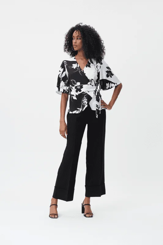Joseph Ribkoff Woven Wide-Legged Twill Cuff Pants High-Waist Yoga Pants