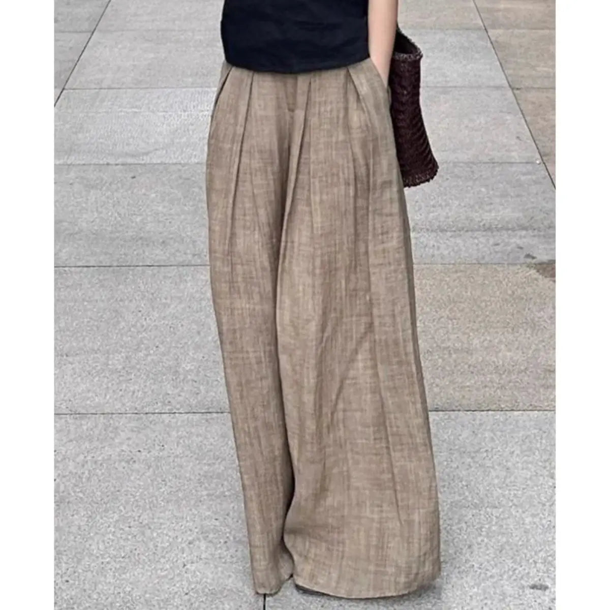 Wjczt Lightweight Cotton and Linen Wide-Leg Pants 2024 New Spring and Summer Loose Straight Slimming Mop Pants Women's Casual Pants Classic Bootcut Trousers