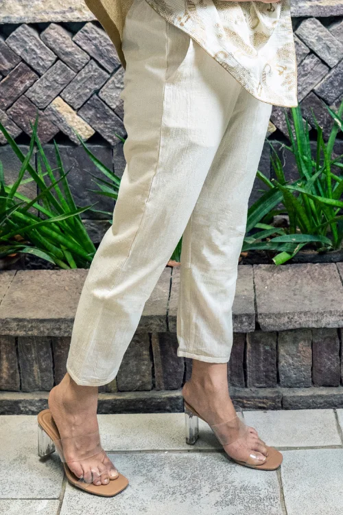 Moralfibre Kora Ankle Pants With Translucent Muslin Details Comfortable Pleated Pants