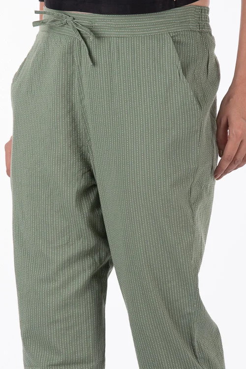 Dharan "Kantha Narrow Pants" Rusty Green Woven Pants Comfy Athletic Pants