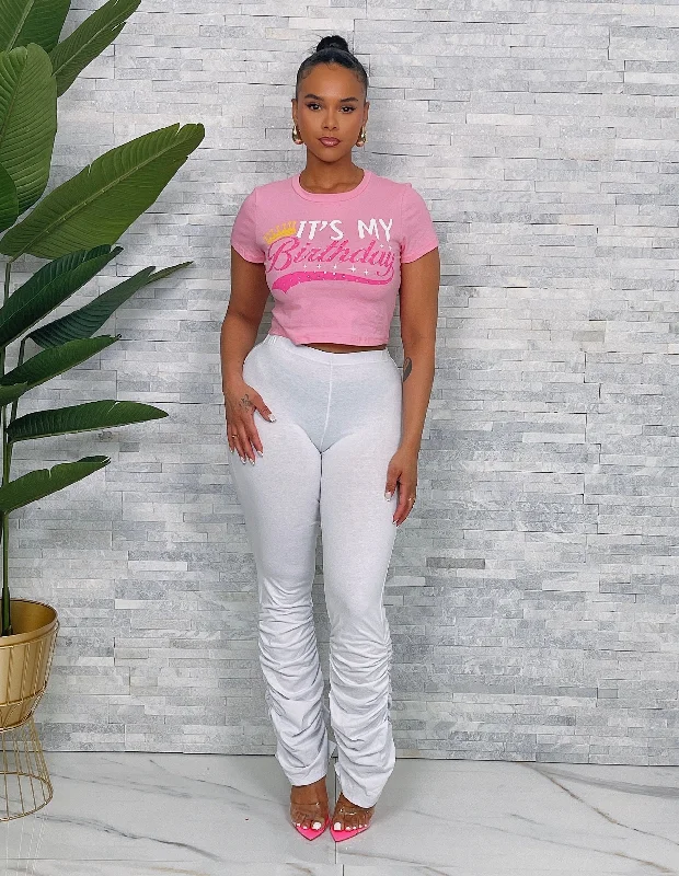 TP3164H-Ruched Bottom Pants Relaxed High-Waist Trousers