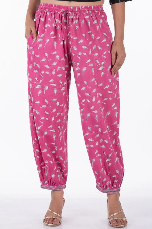 Dharan "Bloosom Dogri Pants" Pink Block Printed Pants Classic Chino Pants