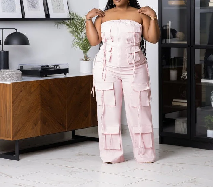 HT1022SETXP-Tube Top & Pants W/Pockets Set(PLUS) Cozy Fitted Pants