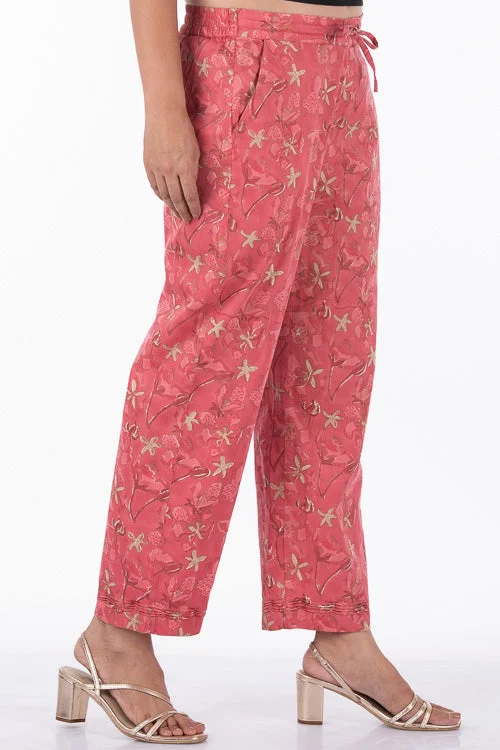 Dharan "Gulista Straight Pant" Coral Block Printed Pants Slim-Fit Leggings