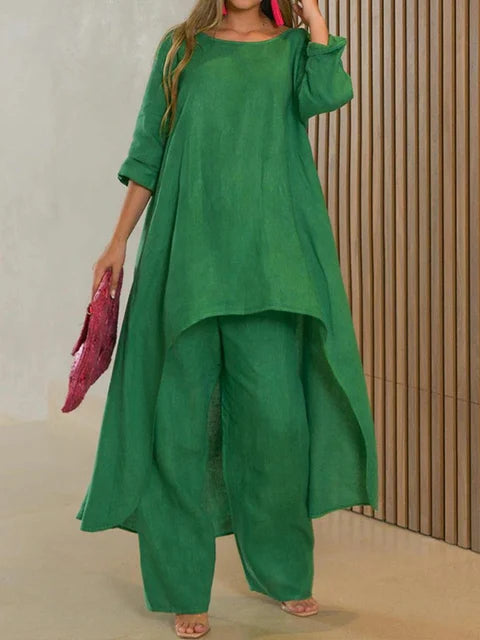 Wjczt Autumn Women's Casual 2 Piece Set Round Neck Long Sleeve Top Wide Leg Pants Suit Female Fashion Simple Loose Ladies Suits Stylish Harem Pants Wjczt Autumn Women's Casual 2 Piece Set Round Neck Long Sleeve Top Wide Leg Pants Suit Female Fashion Simple Loose Ladies Suits Stylish Harem Pants