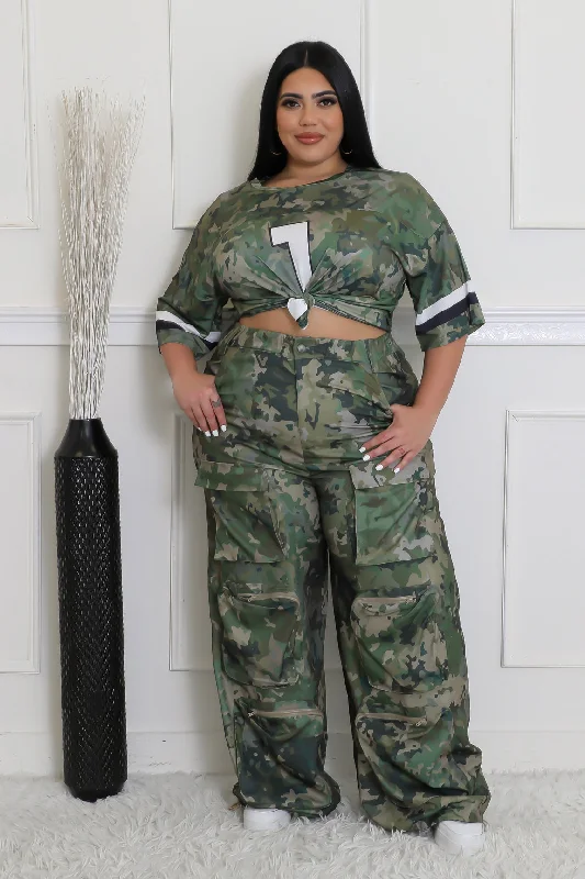 HP1925XP - PRINT CARGO WIDE LEG PANTS (PLUS) Casual Sweatpants Style
