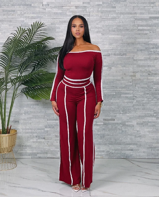 SAP2422P - OFF SHOULDER TOP & PANTS SET Classic Stretch Pants