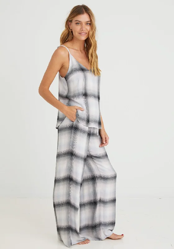 Bella Dahl - Wide Leg Pant in Lilac Ombre Plaid Comfy Athletic Pants