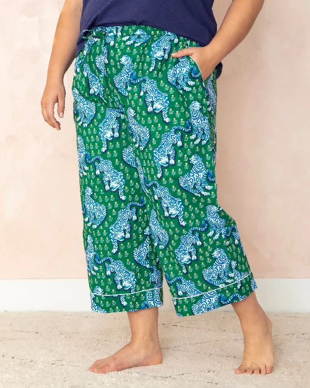 Tiger Queen - Cropped PJ Pants - Jade High-Waist Trousers