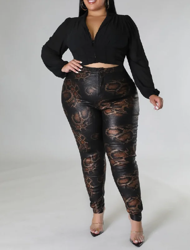 GP4107XP-Snake Print Pants (PLUS) Classic Straight Pants
