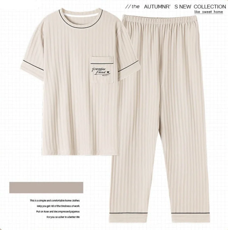 Wjczt Elegant Mens Leisure Sleepwear Big Size Luxury Men Summer Nightwear Short Sleeved Long Pants Pijama Knitted Cotton Pajamas Set Stylish Slim Trousers Wjczt Elegant Mens Leisure Sleepwear Big Size Luxury Men Summer Nightwear Short Sleeved Long Pants Pijama Knitted Cotton Pajamas Set Stylish Slim Trousers