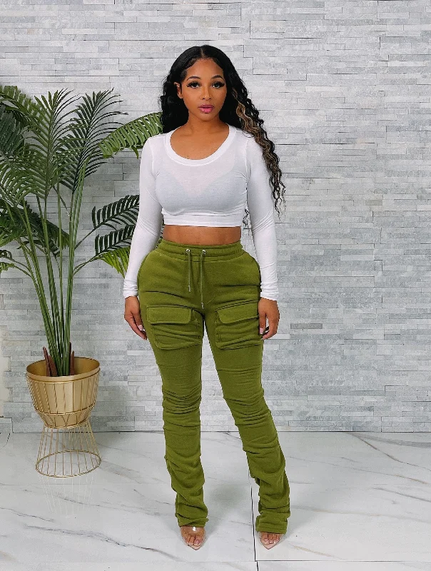 V215P - FLEECE STACKED PANTS Relaxed Casual Leggings