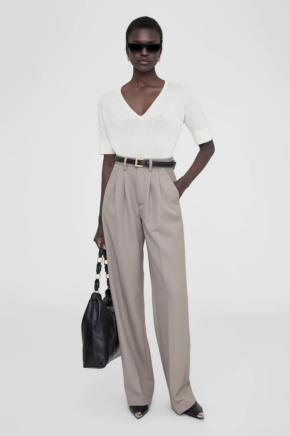 Anine Bing - Carrie Pant in Taupe Casual Wide Pants