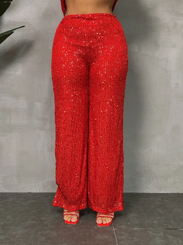 WP8519P - SEQUINED WIDE LEG SIDE ZIP PANTS Comfortable Denim Leggings