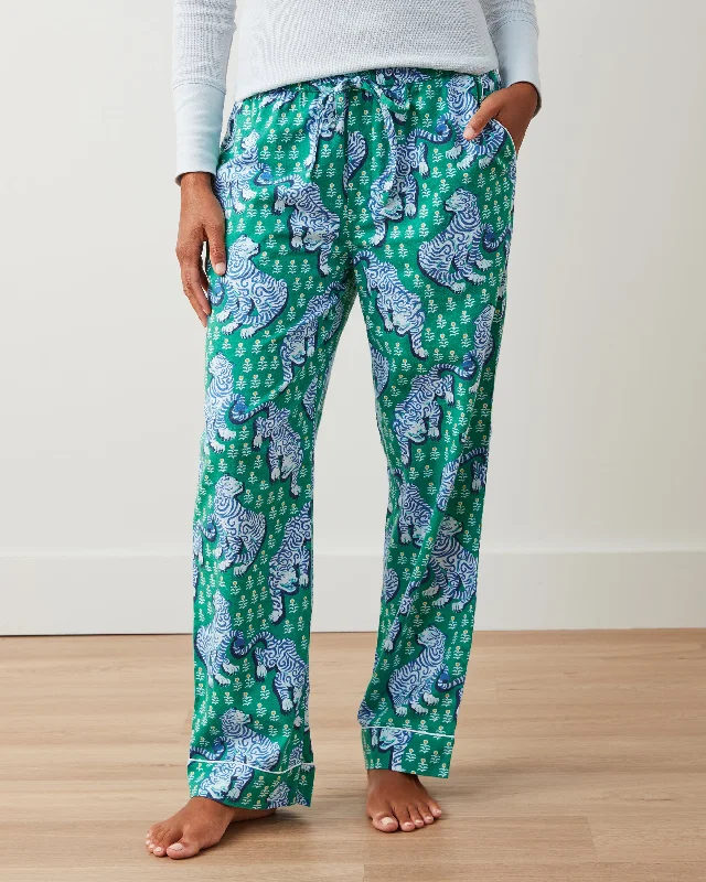 Tiger Queen - Tall Lightweight Flannel PJ Pant - Jade Warm Wool Trousers
