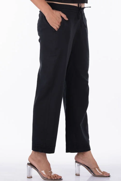 Dharan "Sheena Pants" Black  Textured Straight Pants Chic Faux Leather Pants