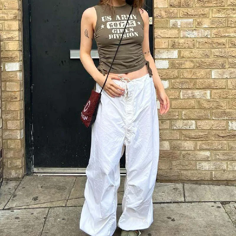 Wjczt winter outfits 2024 Women's Street Work Elastic Band Drawstring Fashion Low Waist Loose Wide Leg Pants Women Classic Straight-Leg Pants