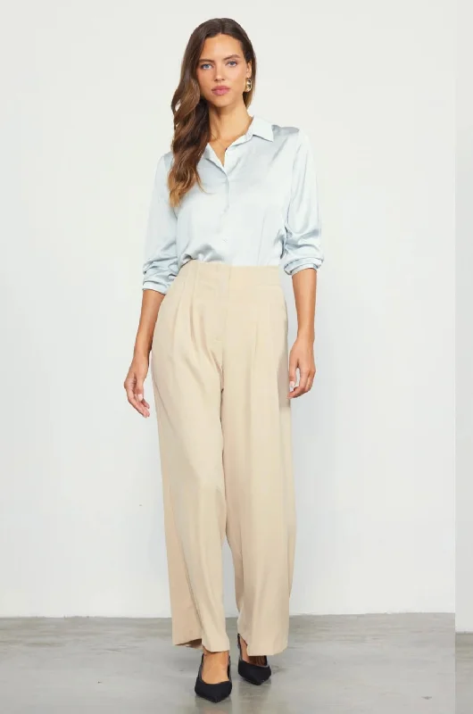 Wide Leg Pleated Pants Classic Stretch Pants