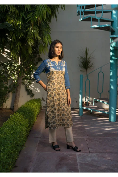 Urmul'Mayurika Ajrakh Hand embroidered Handloom Cotton Kurti.(2pc- kurta and pant set ) Classic Straight-Leg Pants Urmul'Mayurika Ajrakh Hand embroidered Handloom Cotton Kurti.(2pc- kurta and pant set ) Classic Straight-Leg Pants