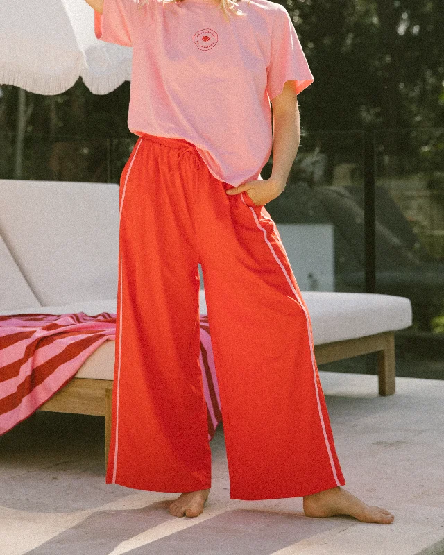 Essentials Pants | Red & Pink Comfortable Wide-Leg Pants