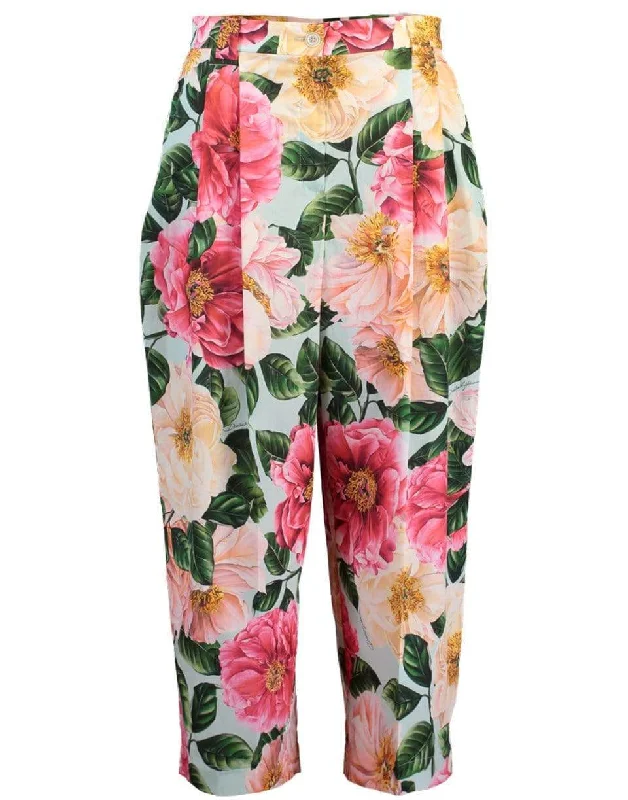 Camellia-Print Poplin Culotte Pant Comfy Athletic Pants