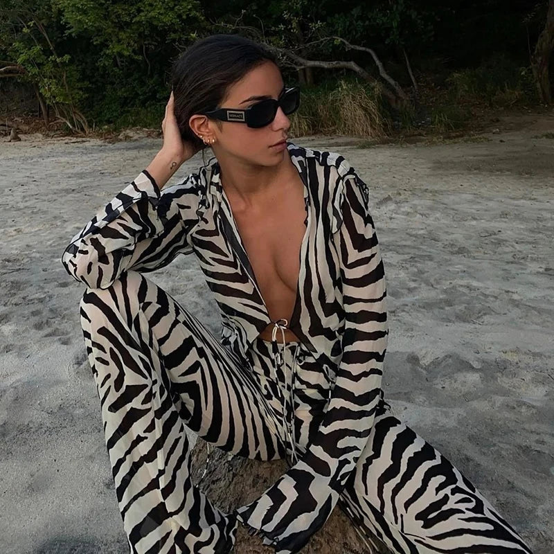 Wjczt Animal Print Mesh Sheer Stripe Tie Front Detail Top Matching Sets Fashion Outfits 2 Piece Sets Holiday Beachwear Y2k Pants Soft Sweatpants Style Wjczt Animal Print Mesh Sheer Stripe Tie Front Detail Top Matching Sets Fashion Outfits 2 Piece Sets Holiday Beachwear Y2k Pants Soft Sweatpants Style