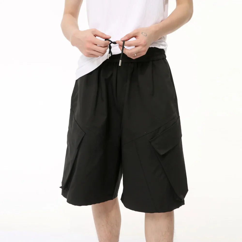 Wjczt  American Style Men's Casual Drawstring Shorts Three-dimensional Slant Pocket Cargo Pants 2025 Summer Loose Straight Men Bottoms Casual Yoga Pants