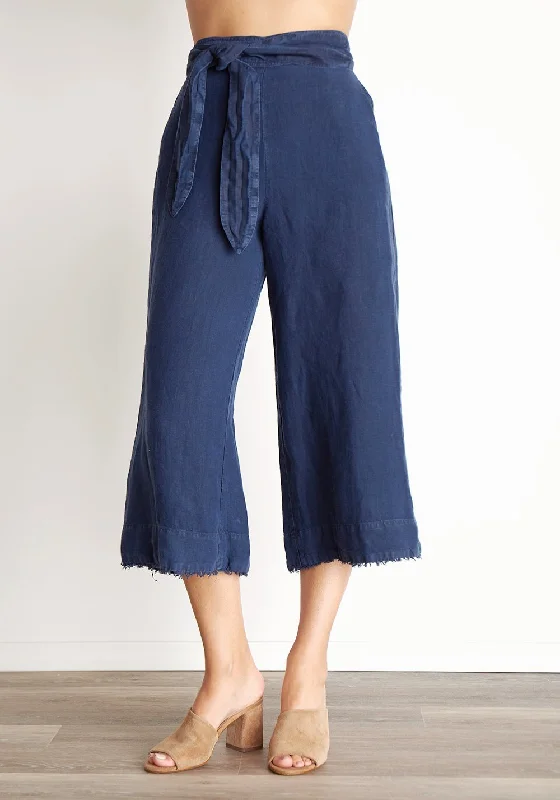BELLA DAHL - Belted High Waisted Crop Pant in Navy Night Elegant Trouser Pants