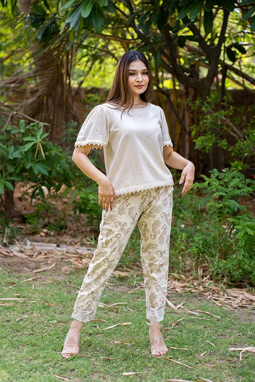Moralfibre Golden Peacock Ankle Pants Classic Straight Pants
