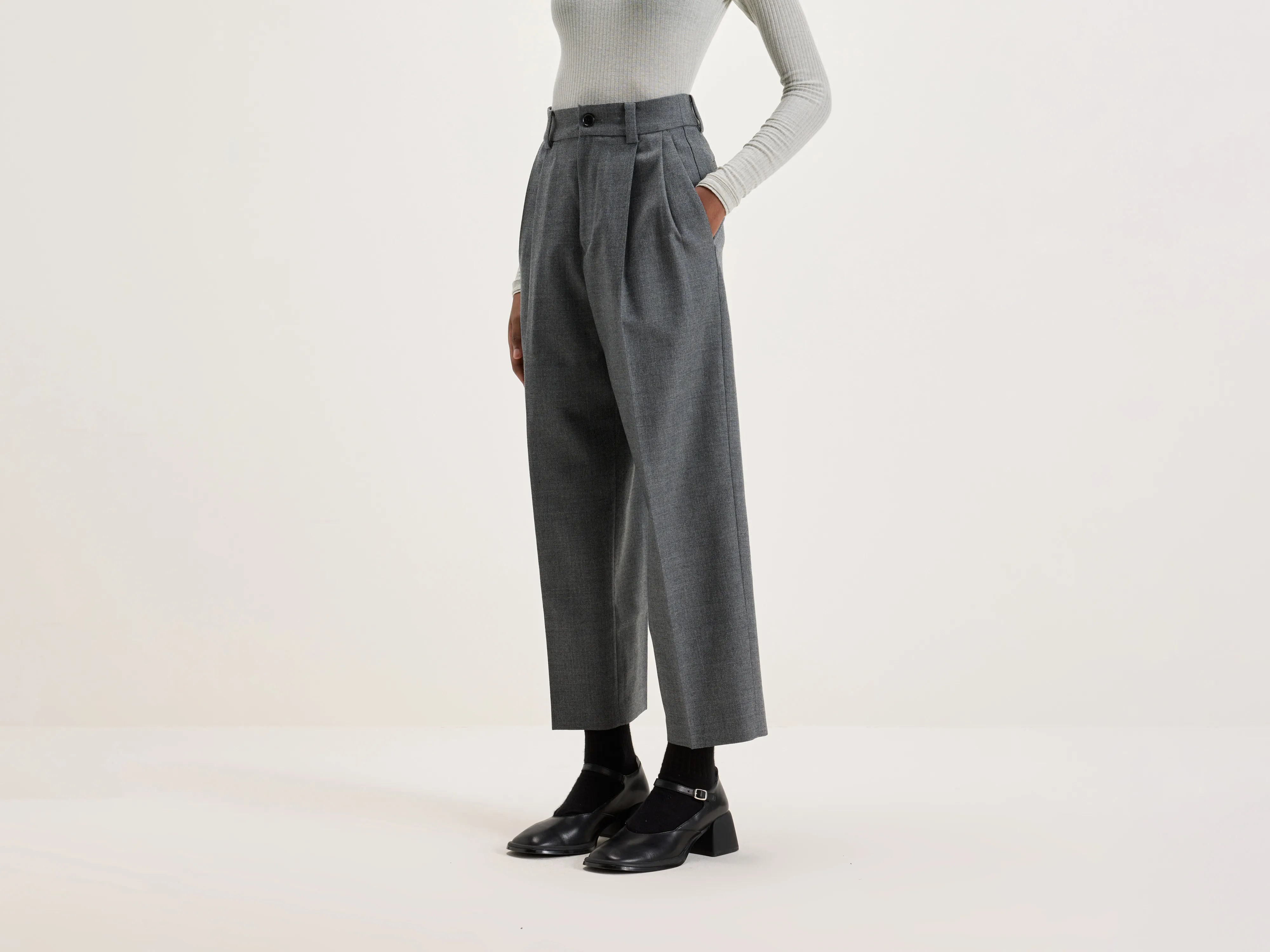 Port Straight Wool Pants  (242 / W / GREY) High-Waist Yoga Pants