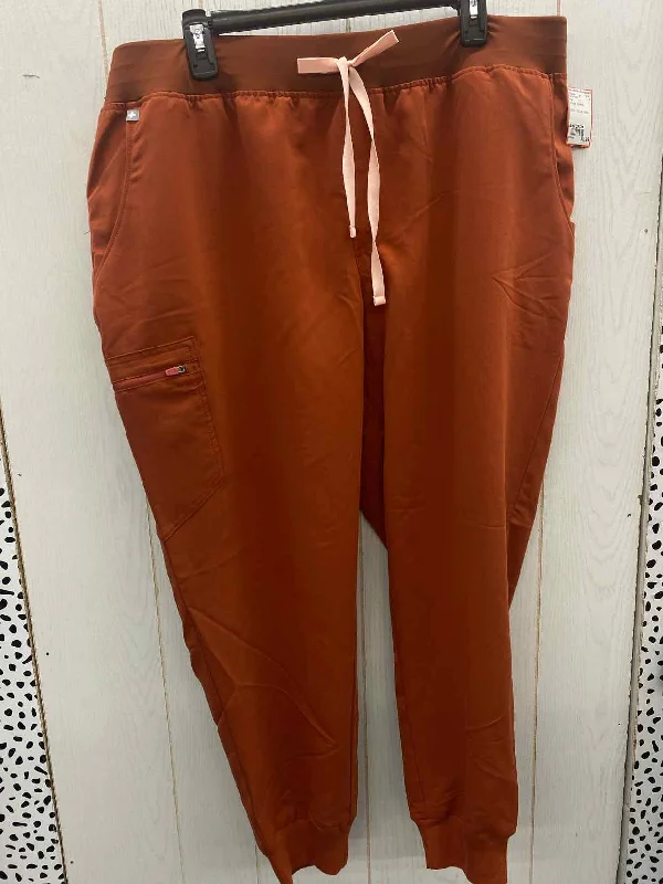 Figs Orange Womens Size 2X/3X Scrub Pants Relaxed High-Waist Trousers
