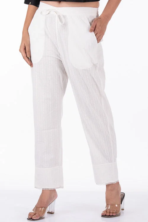 Dharan "Khari Straight Pants" White Block Printed Pants Chic Black Leggings