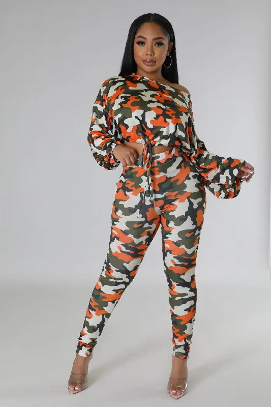 S41196H - CAMOU LS TOP&PANTS SET (4PCS) Trendy Wide-Leg Pants