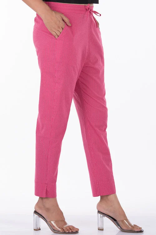 Dharan "Kantha Narrow Pants" Pink Woven Pants High-Waist Jeans