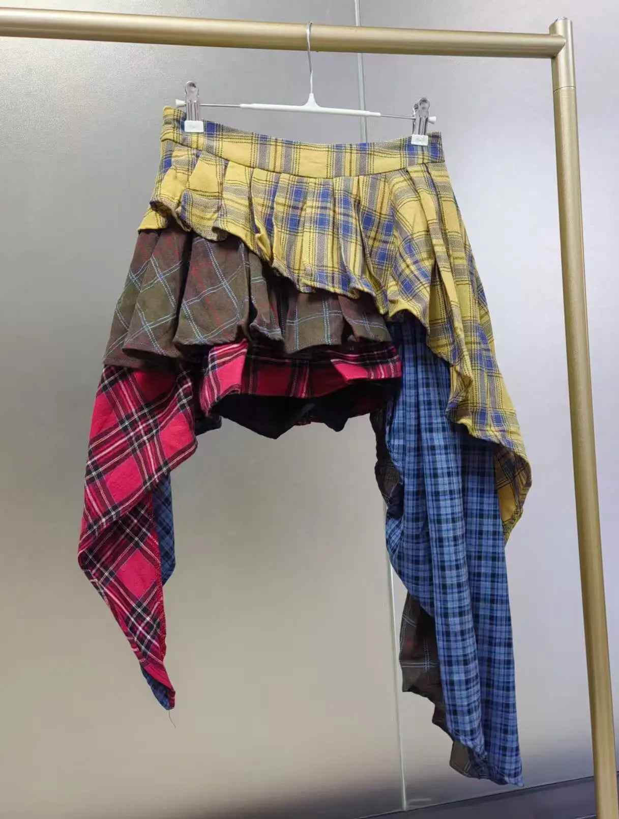 Wjczt Real Photo Autumn Trend New Fashion Cotton Plaid Patchwork Irregular Skirt High Waist Pants Skirt Women's Streetwear Y2K Skirt Chic Faux Leather Pants