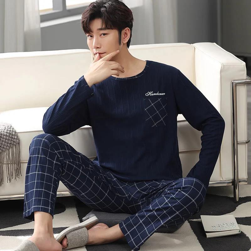 Wjczt Autumn Winter Men Pajamas Set Cotton Print Sleepwear Night Suit Casual Long Sleeve Plaid Pants Pyjamas Plus Size Homewear 4XL Soft Cotton Pants Wjczt Autumn Winter Men Pajamas Set Cotton Print Sleepwear Night Suit Casual Long Sleeve Plaid Pants Pyjamas Plus Size Homewear 4XL Soft Cotton Pants