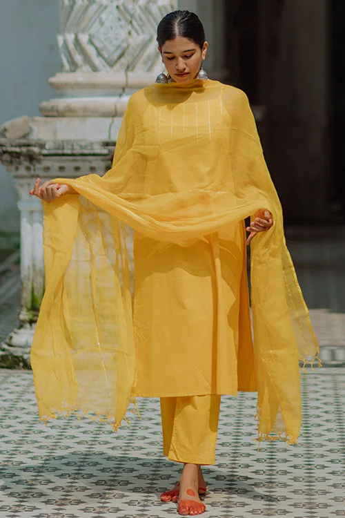 Okhai 'Sunset' Gota Patti Kurta Pant Dupatta Set Formal Slim Pants