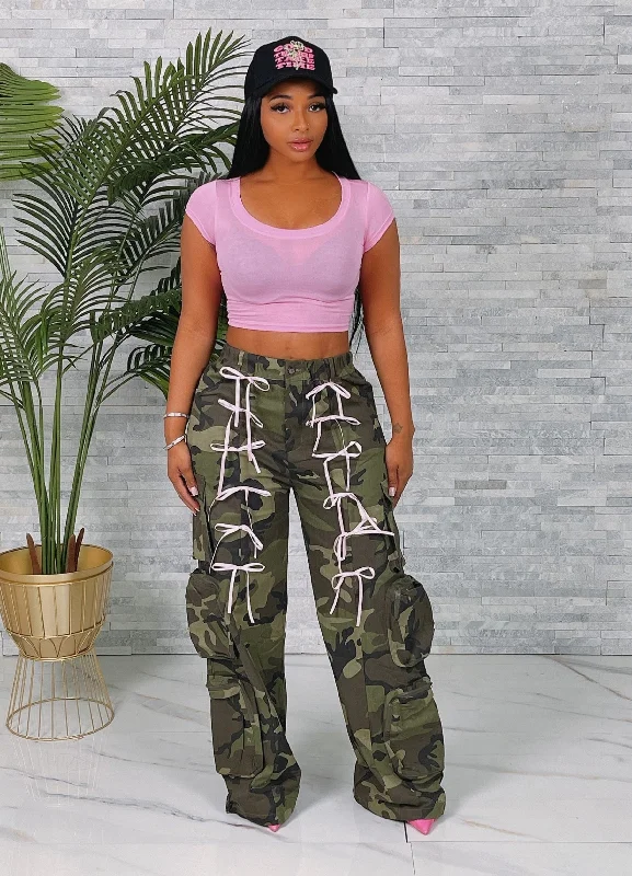 HP1962P - CAMO CARGO RIBBON PANTS Cozy Maternity Pants