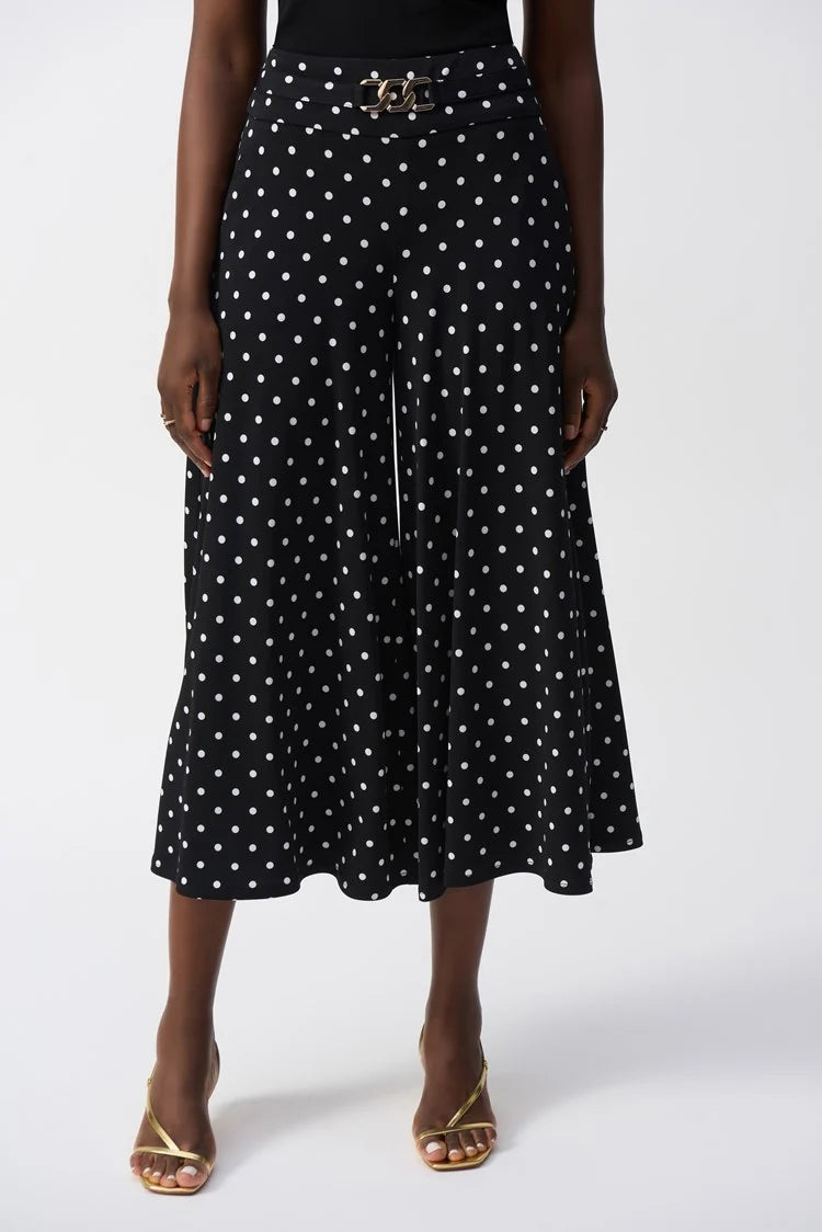 Silky Knit Dot Print Pull-On Culotte Pants Comfy High-Waist Jeans