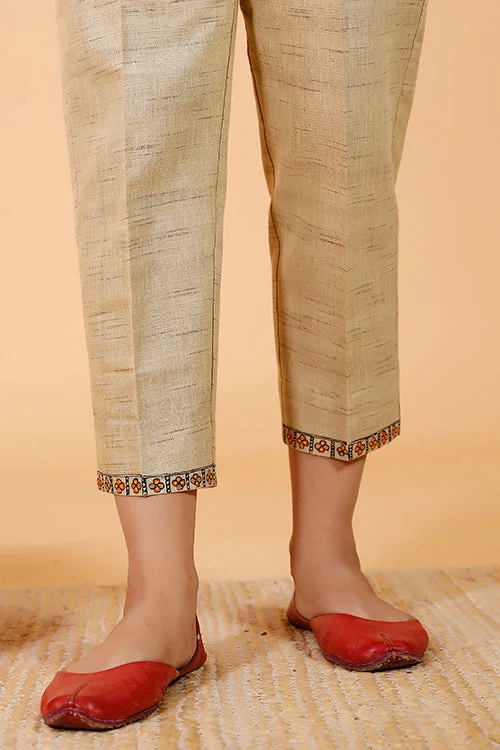 Gubbaro Handpainted Madhubani 'Mayur' Pleated Dress Cotton Pant Classic Straight-Leg Pants Gubbaro Handpainted Madhubani 'Mayur' Pleated Dress Cotton Pant Classic Straight-Leg Pants