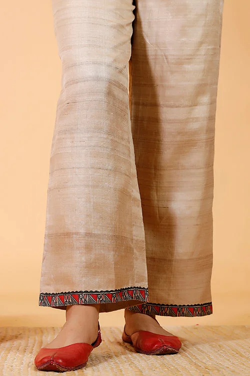 Gubbaro Handpainted Madhubani 'Surmai & The Lotus' Tussar Silk Pant Soft Cotton Pants Gubbaro Handpainted Madhubani 'Surmai & The Lotus' Tussar Silk Pant Soft Cotton Pants