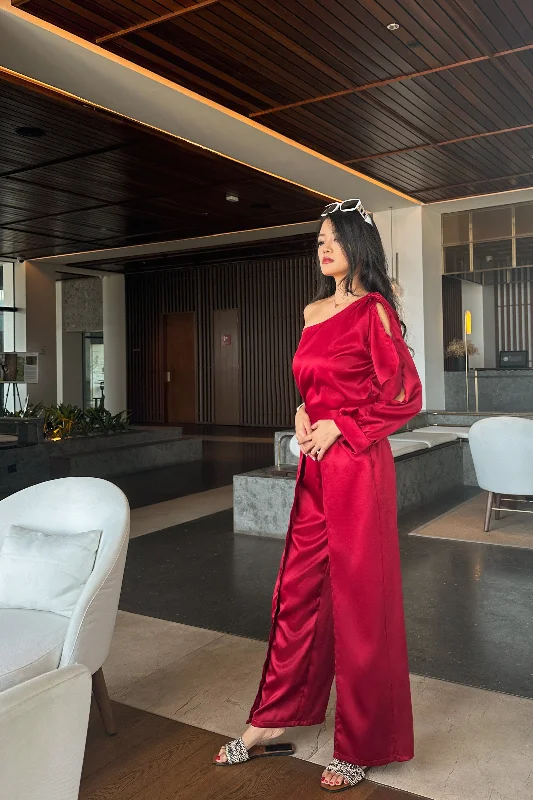 Quin Toga Satin Top + Ssenz Satin Layered Pants Classic Pleated Pants