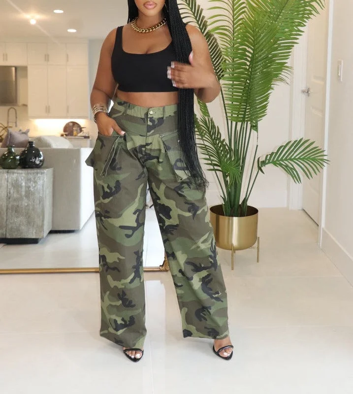 HP1604AP - CAMO WIDE LEG PANTS Relaxed Fit Trousers