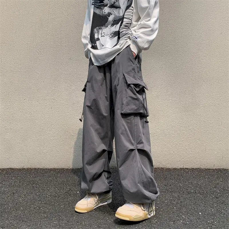 Wjczt  Streetwear Y2K Cargo Pant Black Pants 2025 New Harajuku Fashion Casual Loose Men Rock Straight Wide Leg Pants Cotton Lightweight Linen Pants