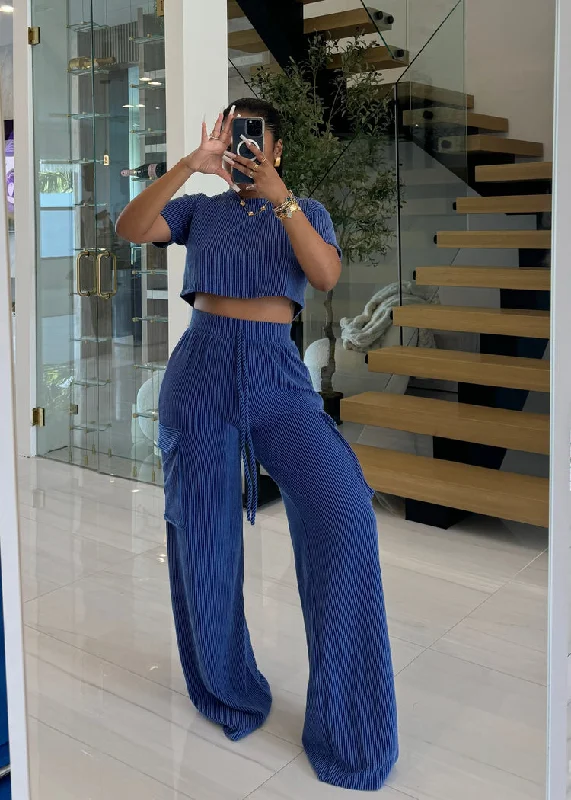 WTP30045P-Ribbed SS Top & Pants Set Casual Track Pants
