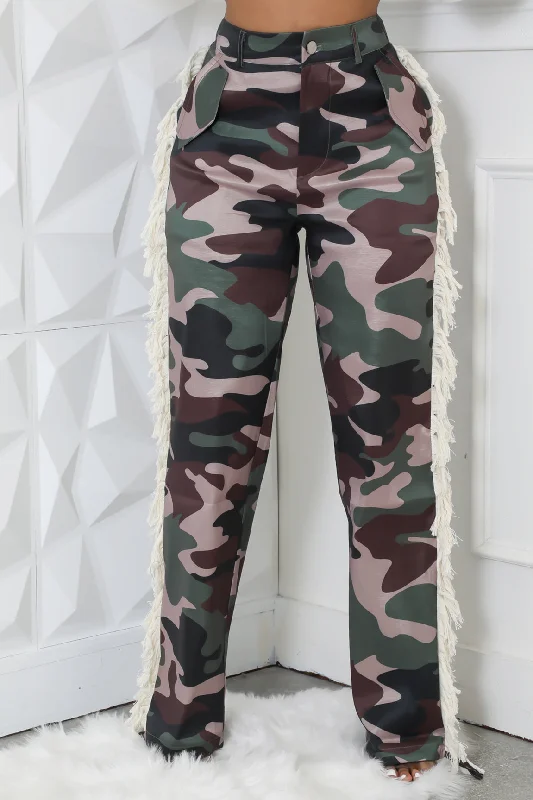 HP602P2P-Printed Fringe Side HW Pants Fashionable Track Pants
